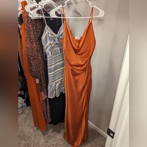 Showpo Jewelle High Split Cowl Neck Satin Maxi Dress